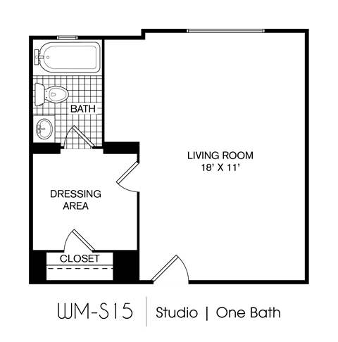 Floor plan for studio, 1 bath, 370 sqft